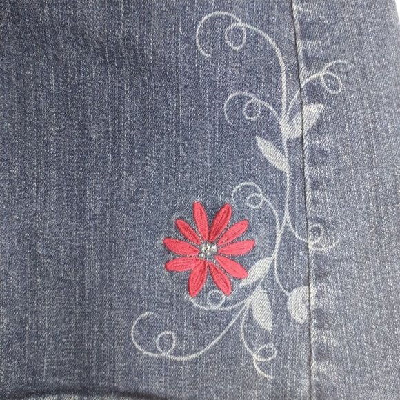 Women's Lilu Wide Leg Embroidered Floral Stretch Low Rise Jeans Sz. 15 - Picture 7 of 9